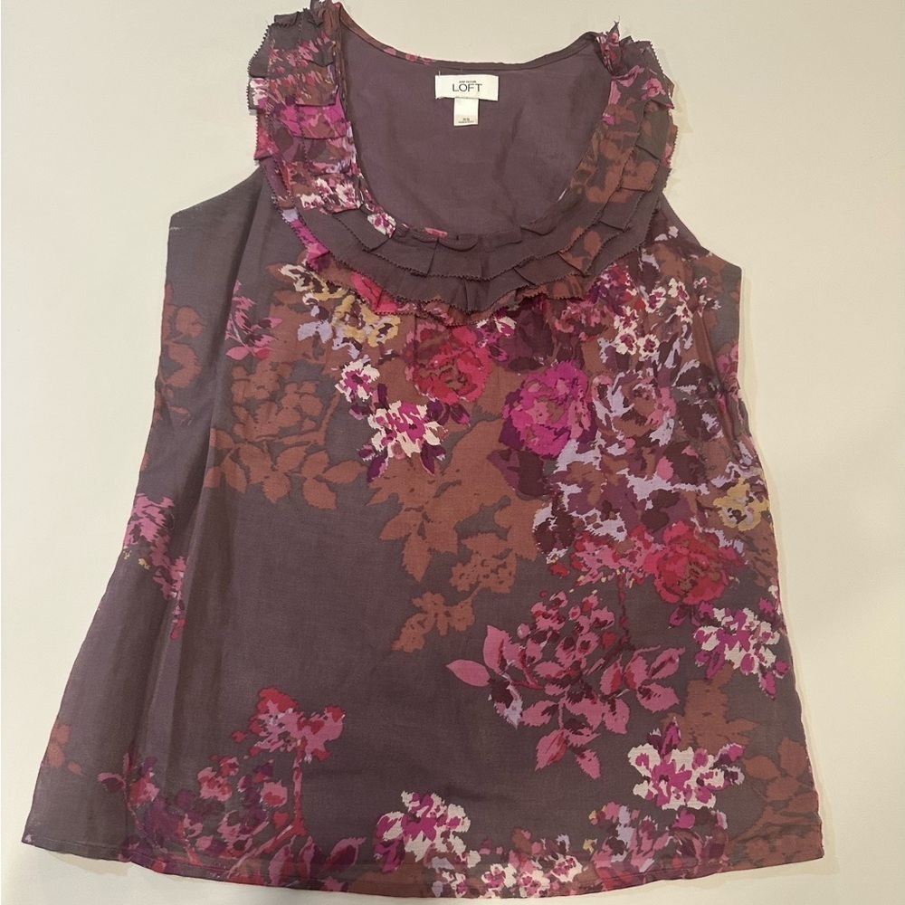 LOFT Women's Floral Sleeveless Top - Purple and Pink